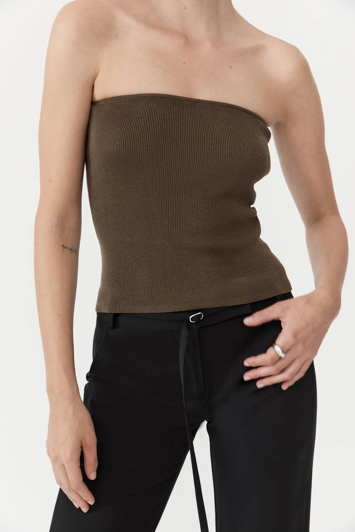 90s Strapless Knit Top - Kelp