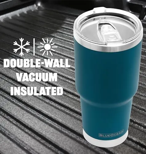 BlueOcean Classic 30 oz Tumbler Stainless Steel Travel Mug w/Pro-Slide Lid | Double Wall Vacuum Insulated | Perfect for Cold Drinks, Coffee Mug, Travel Cup, or Water Tumbler (Big Ocean Blue)
