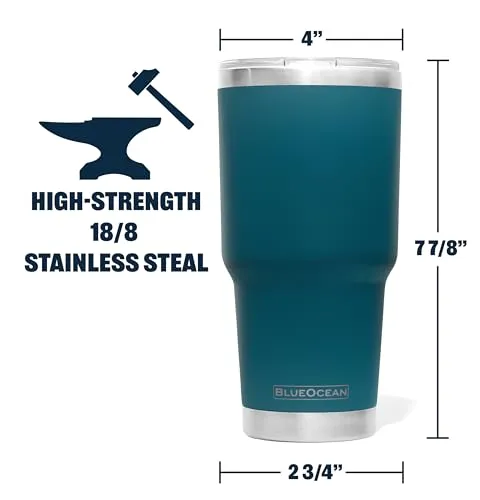 BlueOcean Classic 30 oz Tumbler Stainless Steel Travel Mug w/Pro-Slide Lid | Double Wall Vacuum Insulated | Perfect for Cold Drinks, Coffee Mug, Travel Cup, or Water Tumbler (Big Ocean Blue)