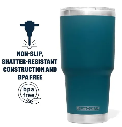BlueOcean Classic 30 oz Tumbler Stainless Steel Travel Mug w/Pro-Slide Lid | Double Wall Vacuum Insulated | Perfect for Cold Drinks, Coffee Mug, Travel Cup, or Water Tumbler (Big Ocean Blue)