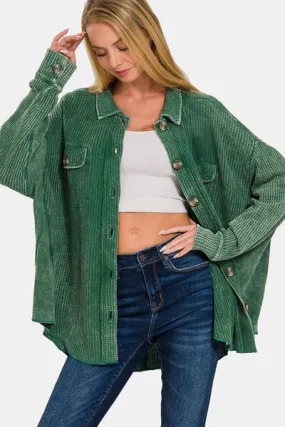 Explore More Collection - Zenana Button Up Washed Waffle Shacket