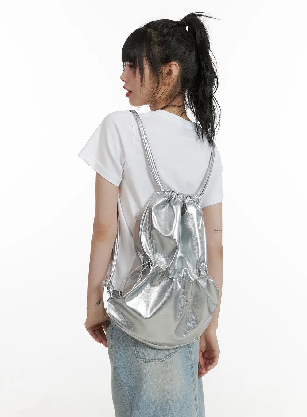 Faux Leather String Backpack CU410