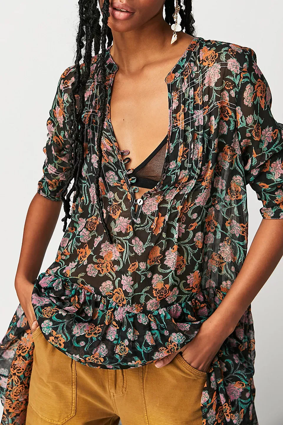 Free People See It Through Dress in Black Combo