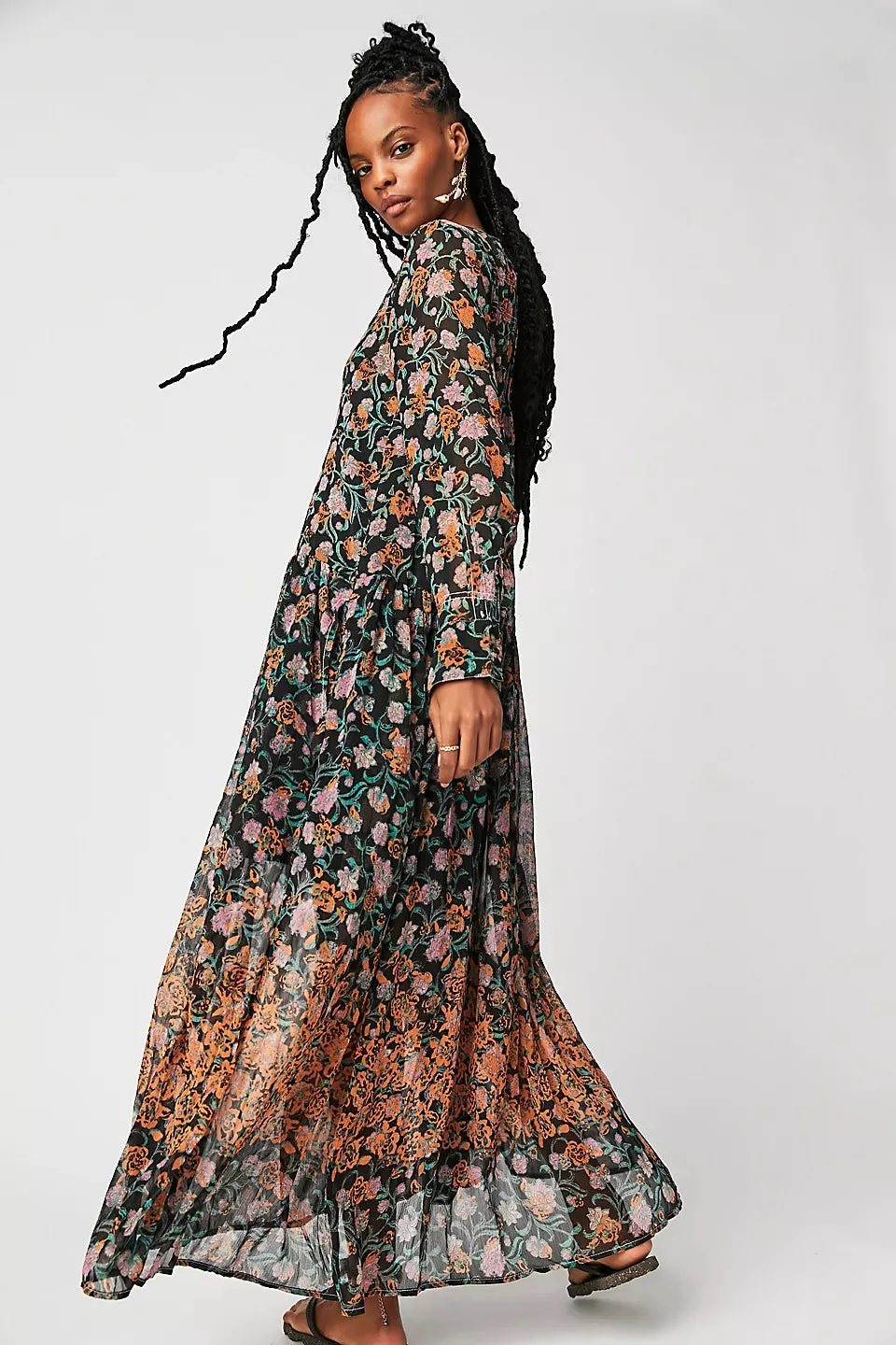 Free People See It Through Dress in Black Combo
