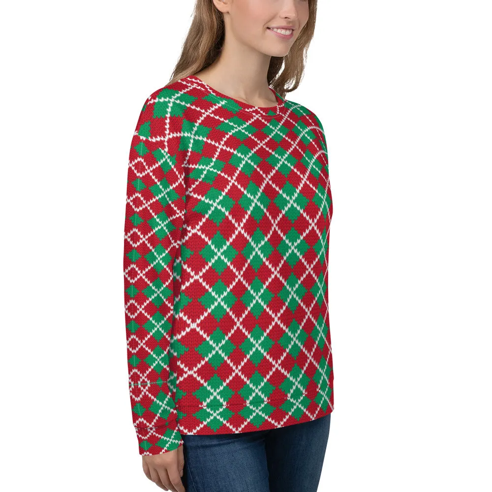 Knit Argyle Christmas Pattern Women's Sweatshirt
