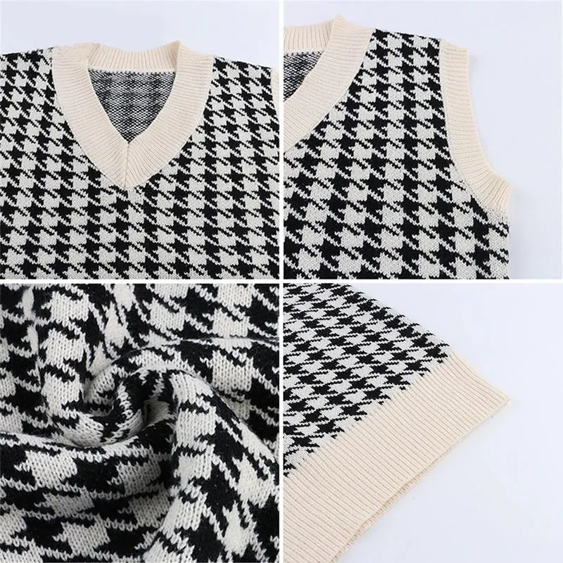 Loose Plaid Knitted Sweater Vest