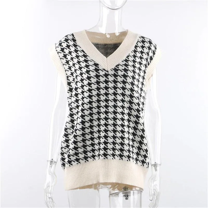Loose Plaid Knitted Sweater Vest