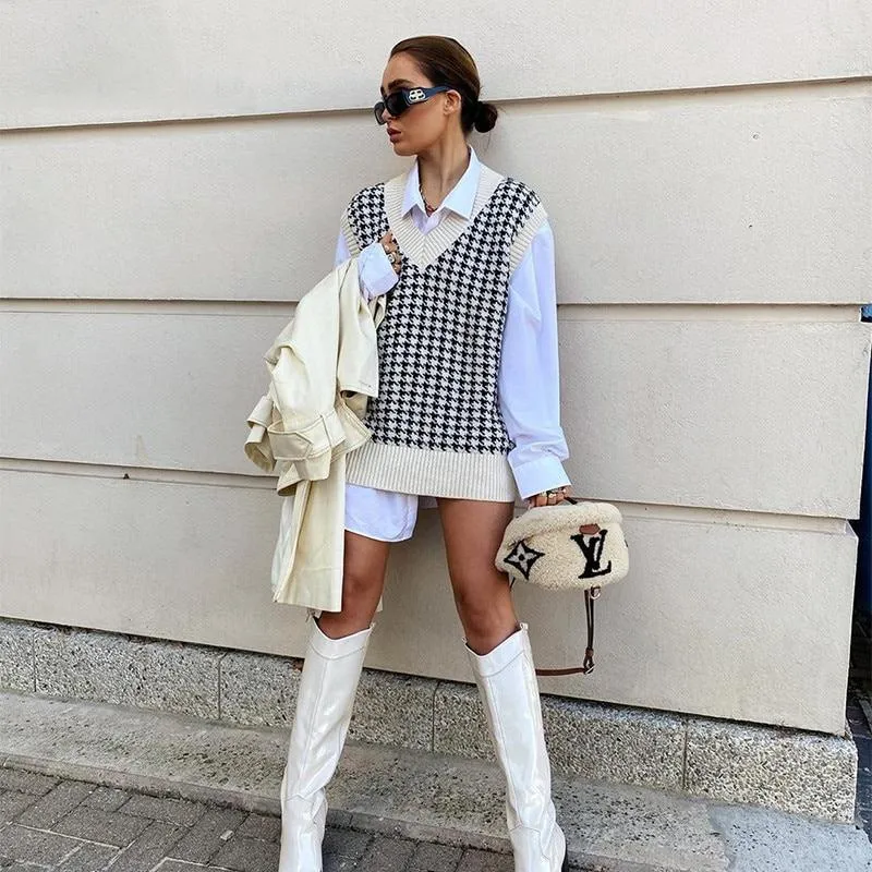 Loose Plaid Knitted Sweater Vest