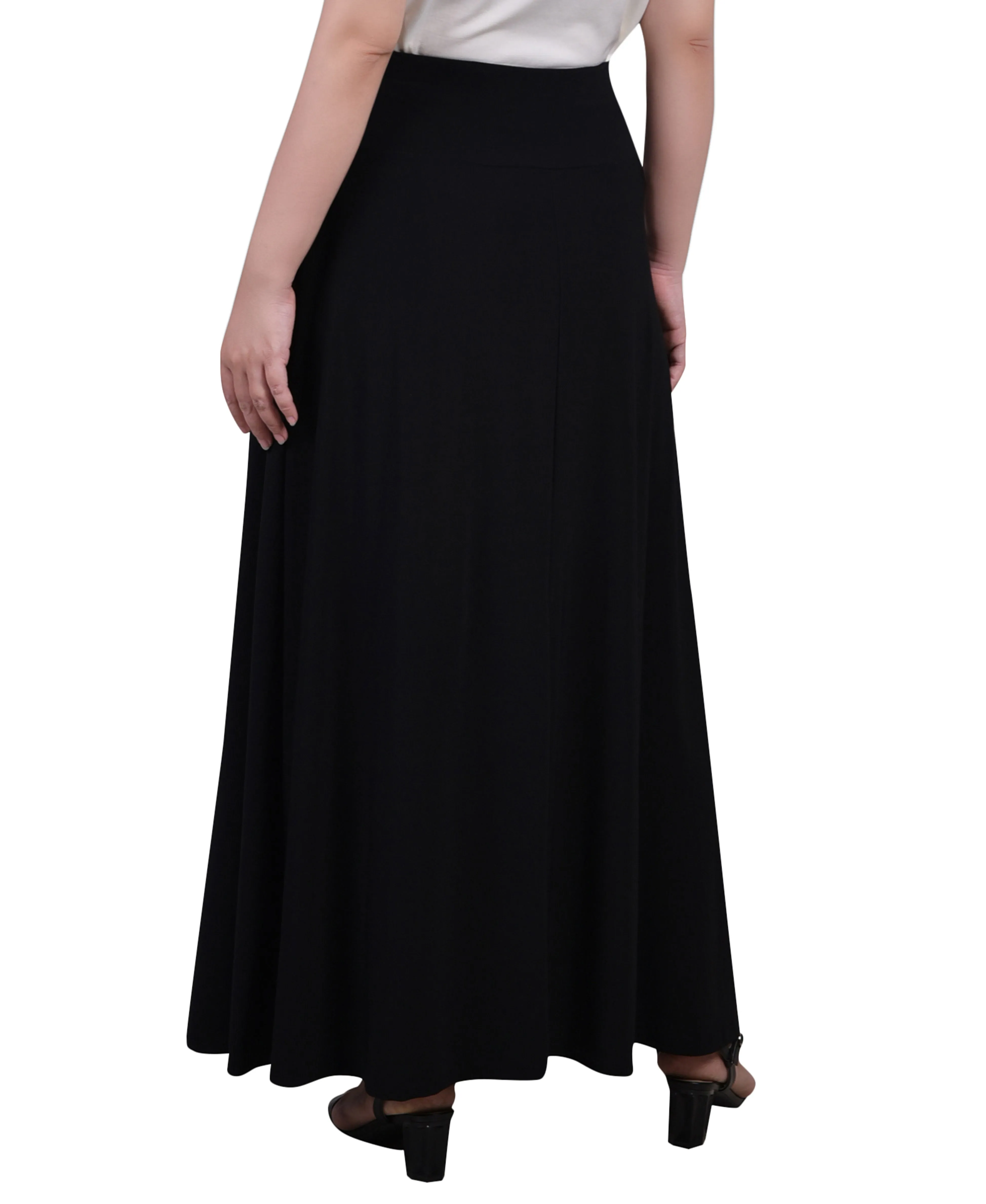 Maxi A-Line Skirt With Front Faux Belt With Ring Detail