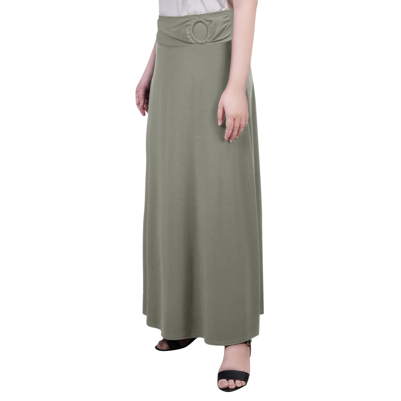 Maxi A-Line Skirt With Front Faux Belt With Ring Detail