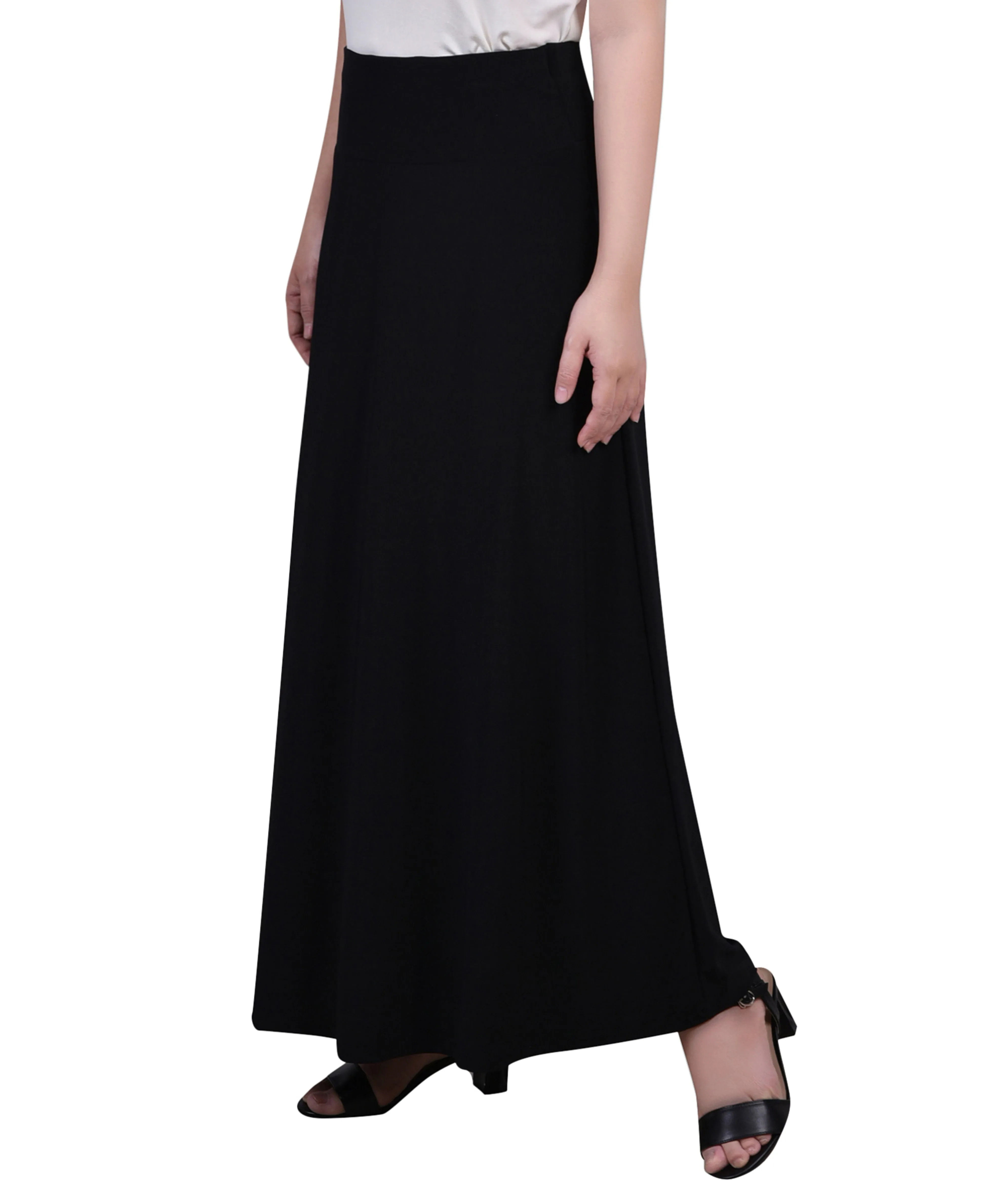 Maxi A-Line Skirt With Front Faux Belt With Ring Detail