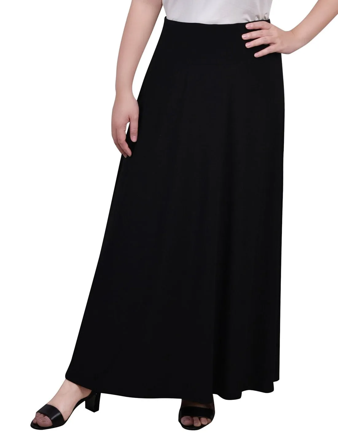 Maxi A-Line Skirt With Front Faux Belt With Ring Detail
