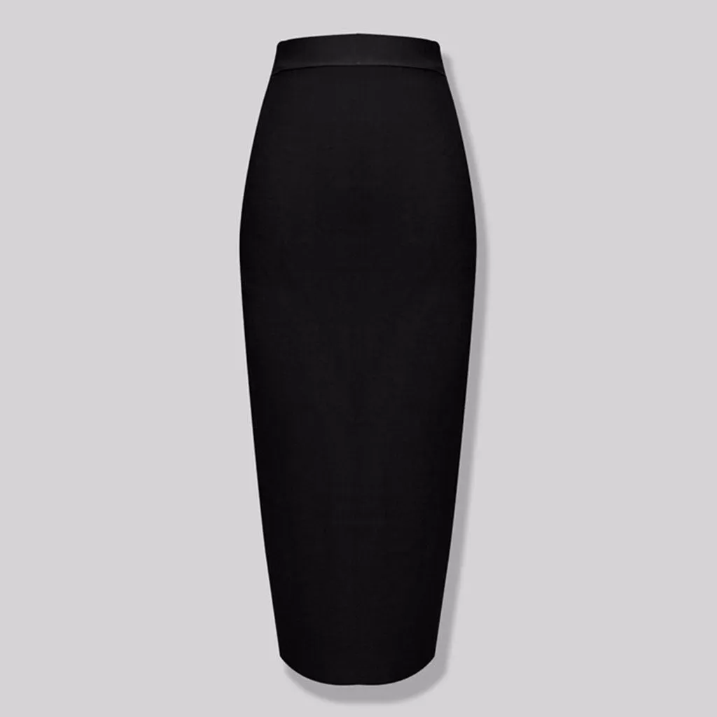 Minimalist Solid High Waist Back Slit Bodycon Bandage Midi Pencil Skirt