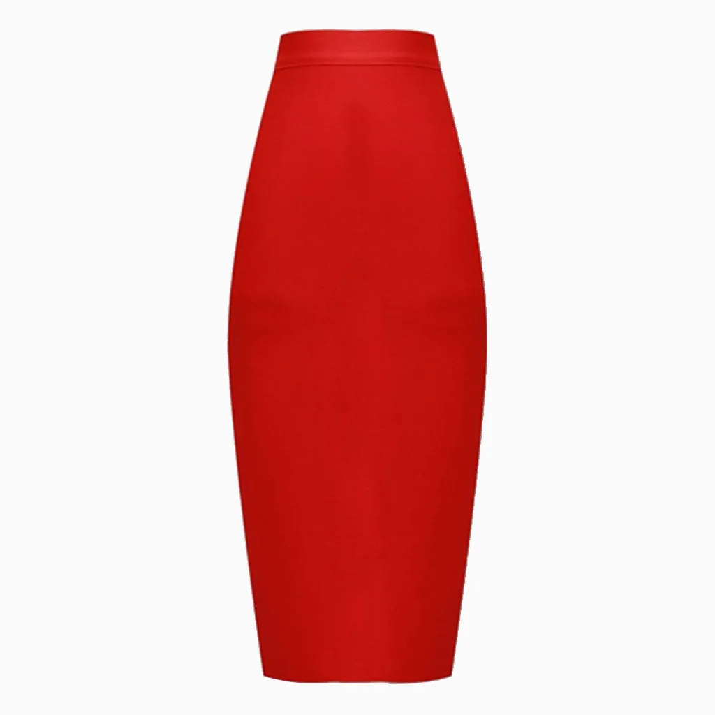 Minimalist Solid High Waist Back Slit Bodycon Bandage Midi Pencil Skirt
