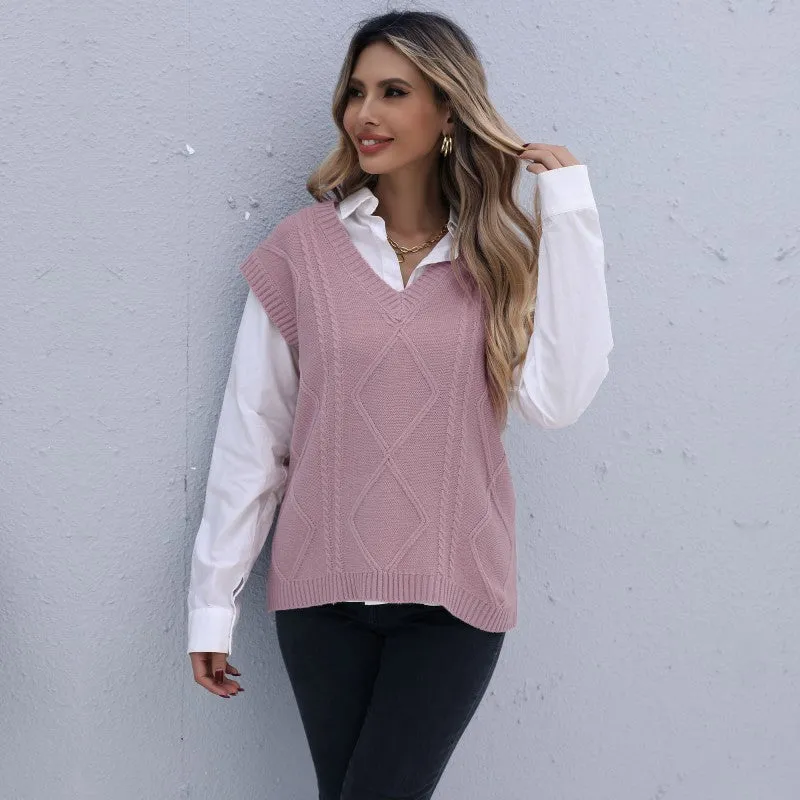 PEOPLETERRITORY New Popular trade early autumn popular new Korean version women's knitted jumper v-neck twist vest women