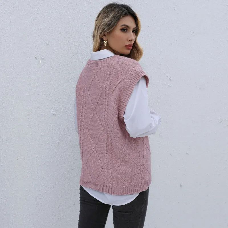 PEOPLETERRITORY New Popular trade early autumn popular new Korean version women's knitted jumper v-neck twist vest women