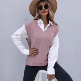 PEOPLETERRITORY New Popular trade early autumn popular new Korean version women's knitted jumper v-neck twist vest women