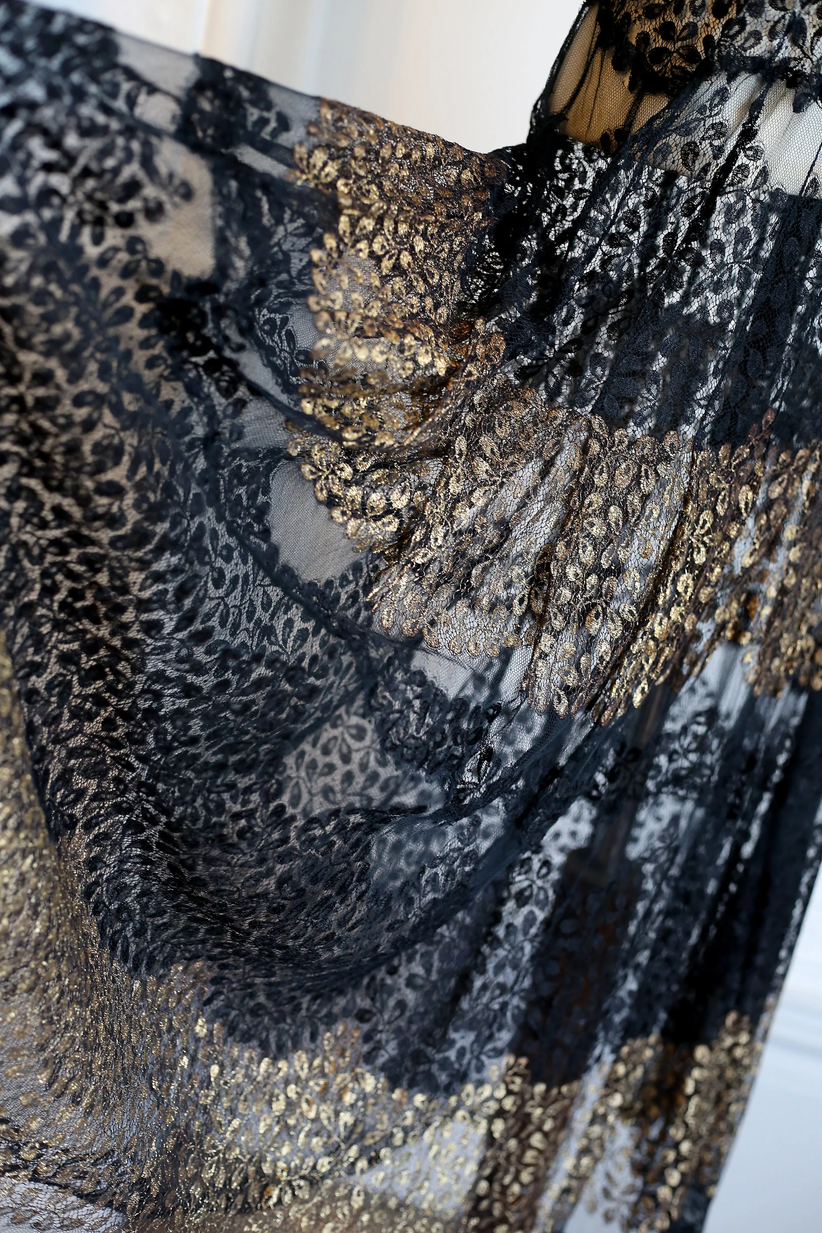RESERVED FOR LINDA Vintage 1920s Black and Gold Lace Skirt