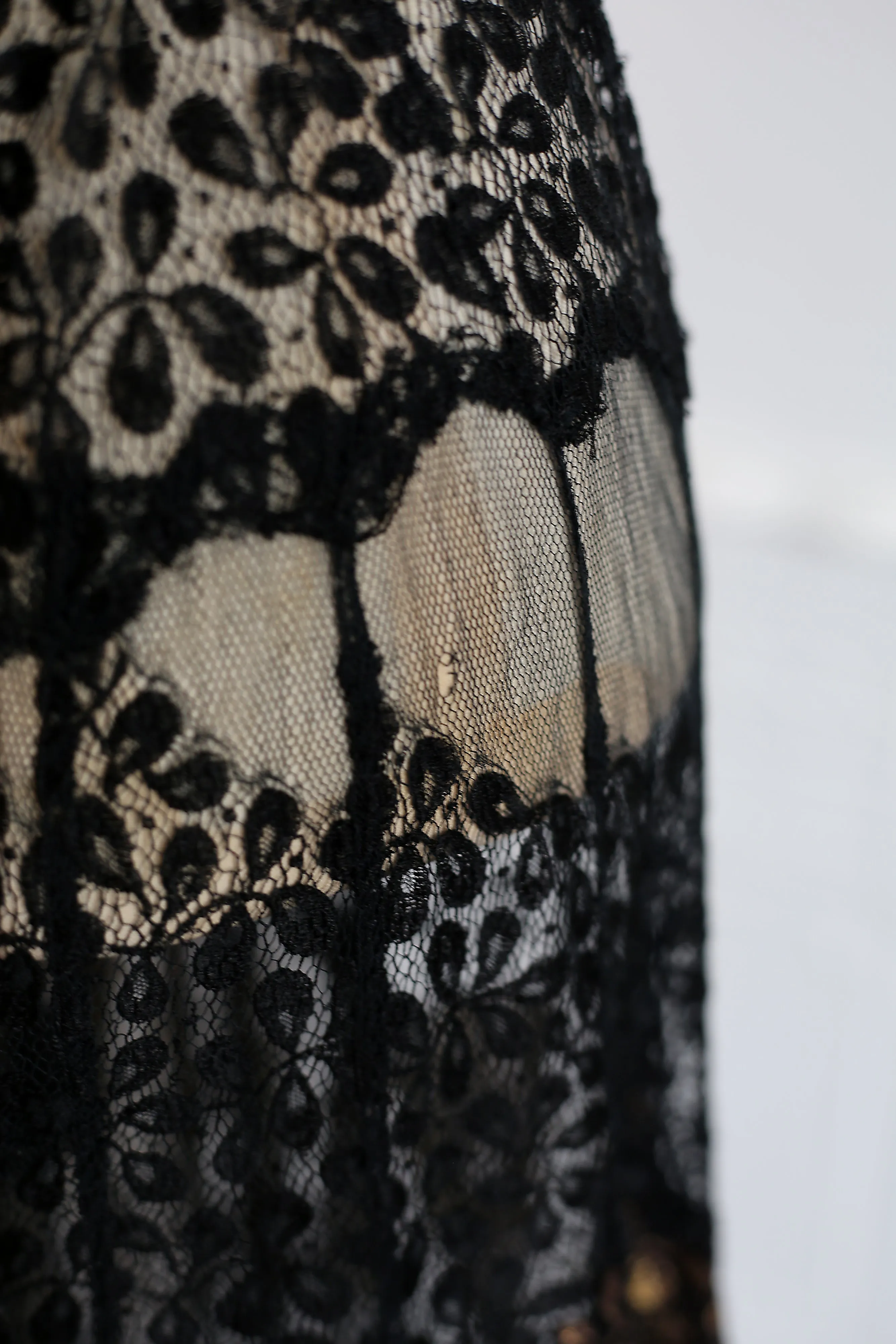 RESERVED FOR LINDA Vintage 1920s Black and Gold Lace Skirt