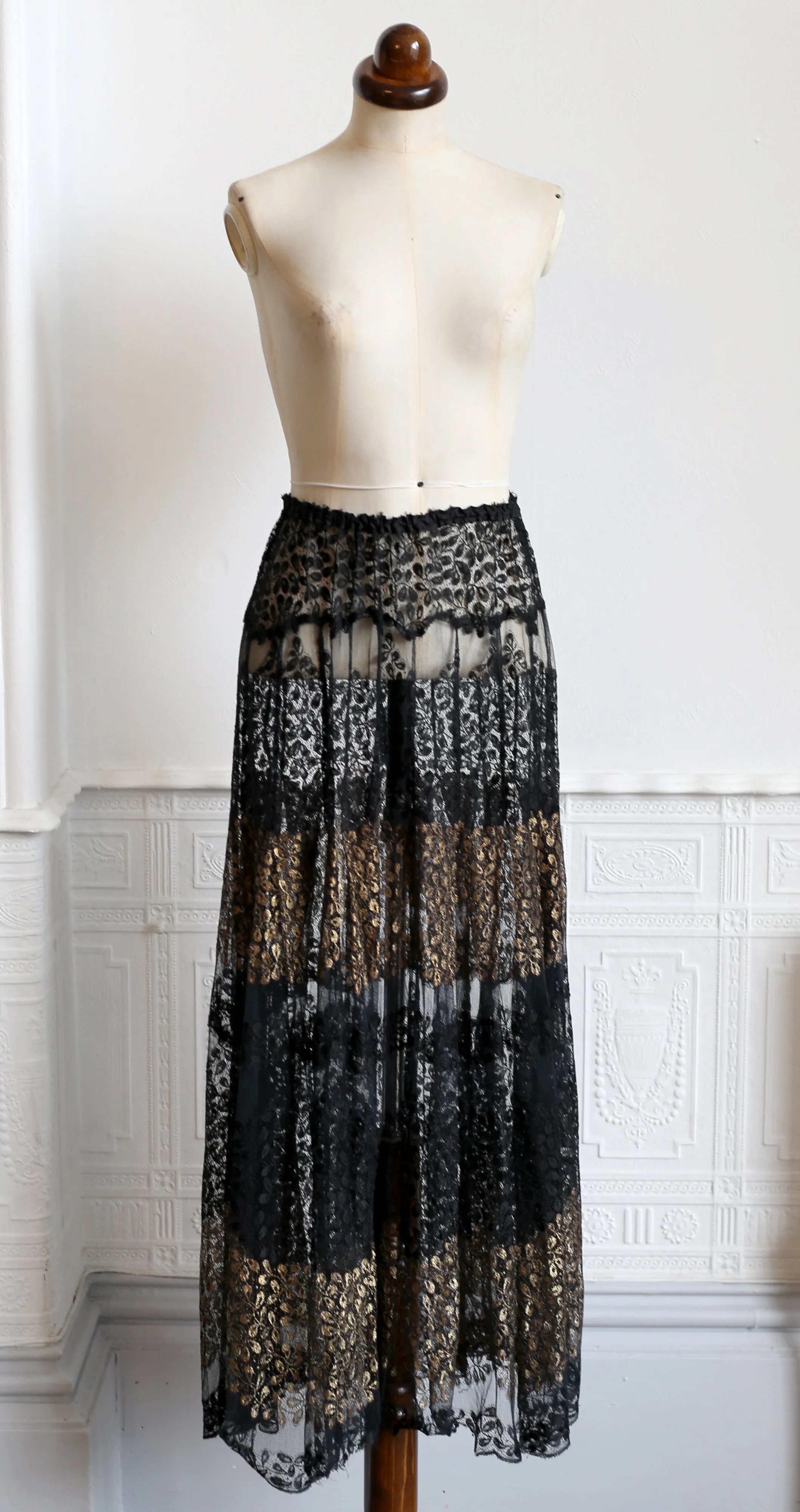 RESERVED FOR LINDA Vintage 1920s Black and Gold Lace Skirt