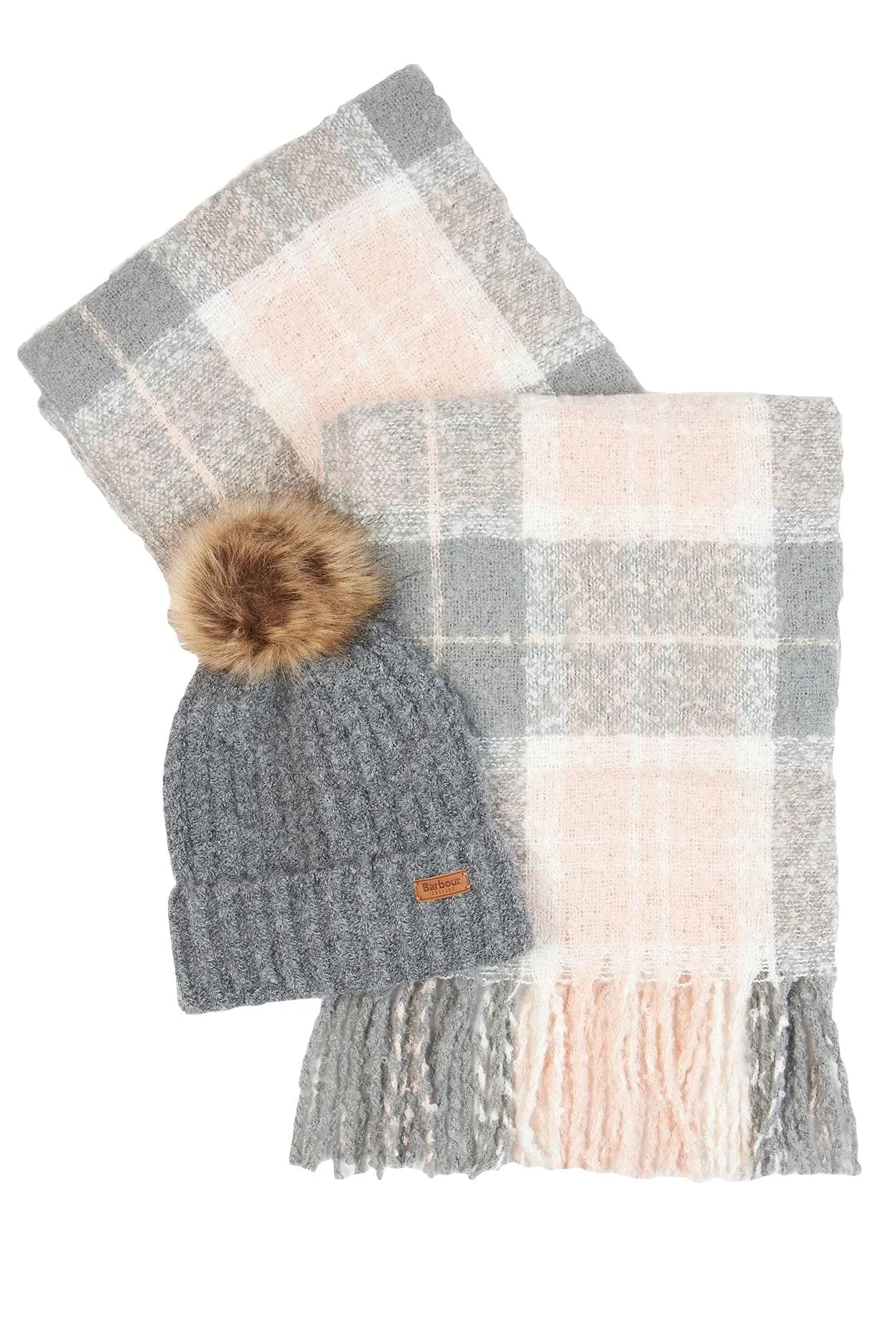 Saltburn Beanie & Tartan Scarf Gift Set - Grey Rose