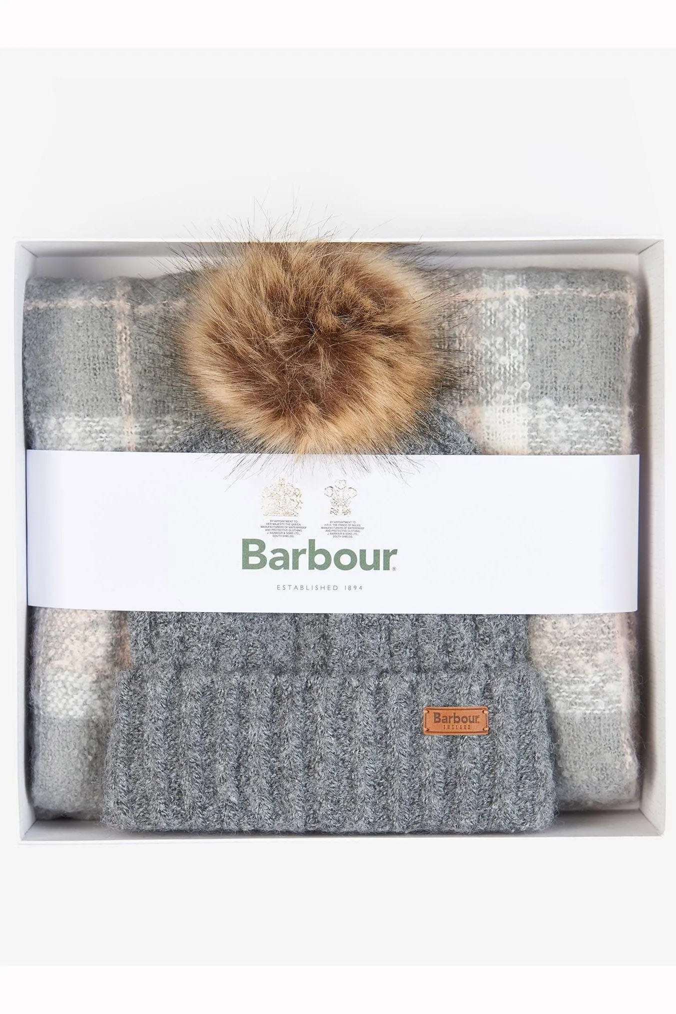 Saltburn Beanie & Tartan Scarf Gift Set - Grey Rose