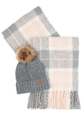 Saltburn Beanie & Tartan Scarf Gift Set - Grey Rose