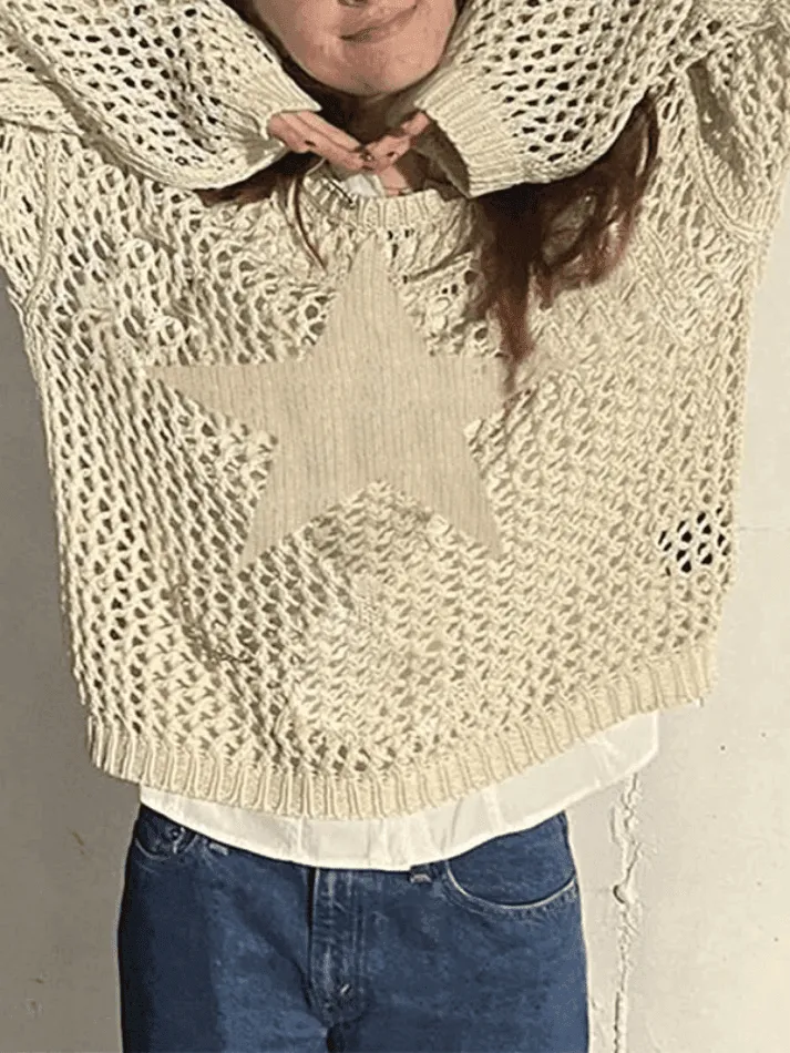 Wenkouban-Spring Casual Outfits Y2K Outfits Hollow Out Star Crochet Knit Top
