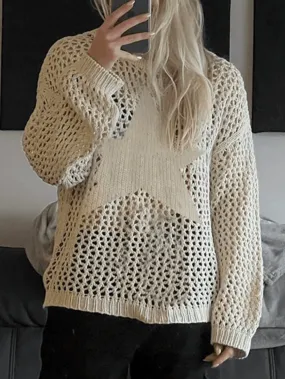 Wenkouban-Spring Casual Outfits Y2K Outfits Hollow Out Star Crochet Knit Top