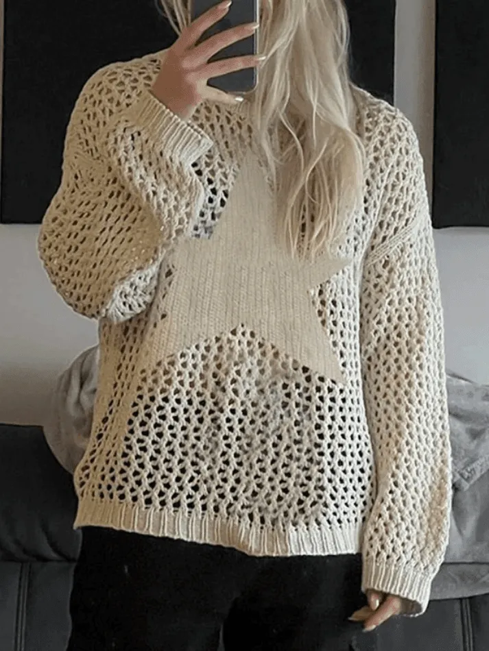 Wenkouban-Spring Casual Outfits Y2K Outfits Hollow Out Star Crochet Knit Top
