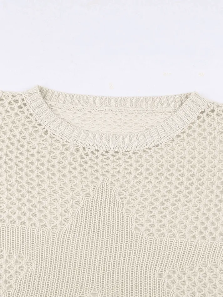 Wenkouban-Spring Casual Outfits Y2K Outfits Hollow Out Star Crochet Knit Top