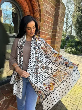 White Paisley Multi Pattern Scarf