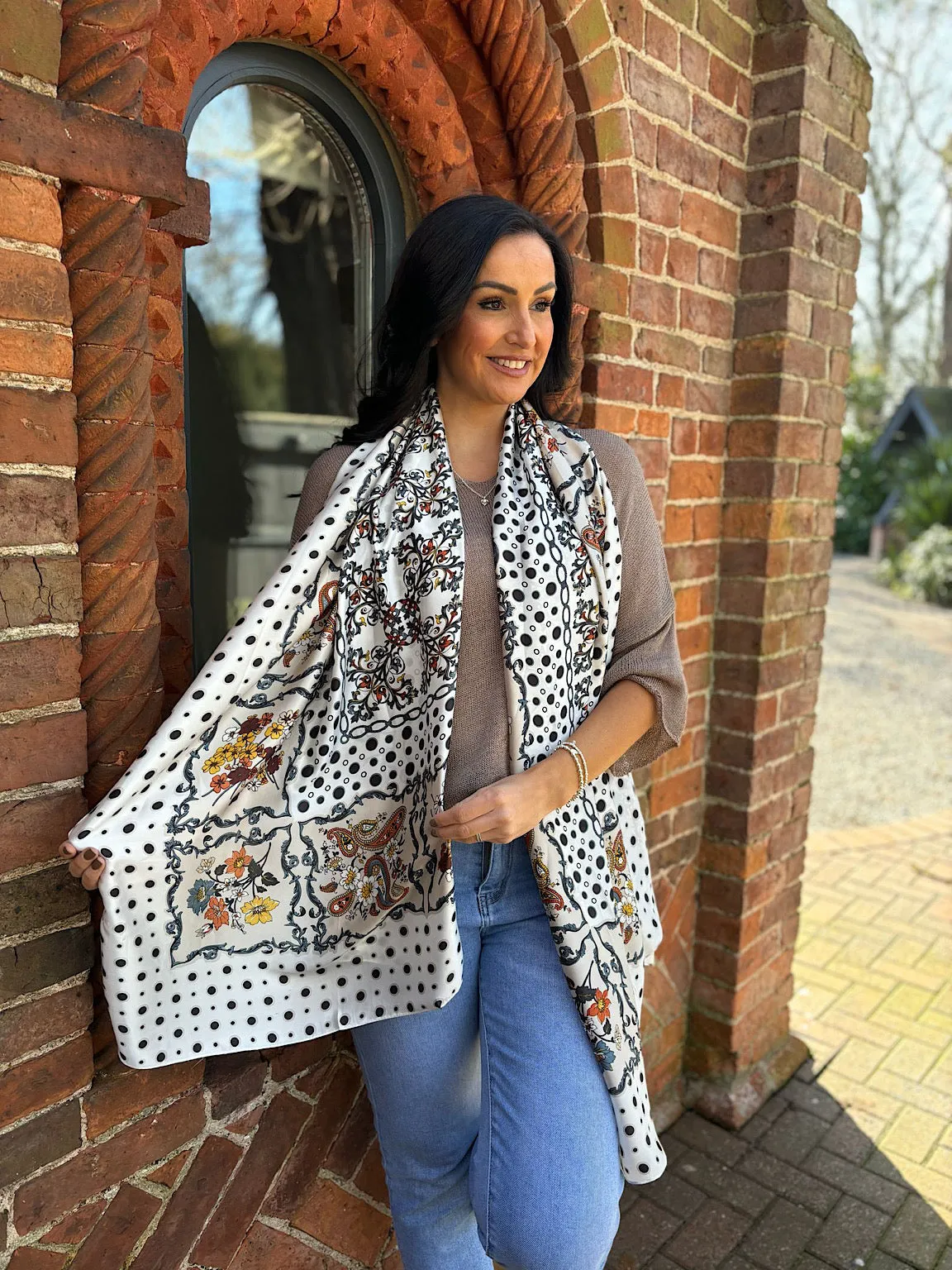 White Paisley Multi Pattern Scarf