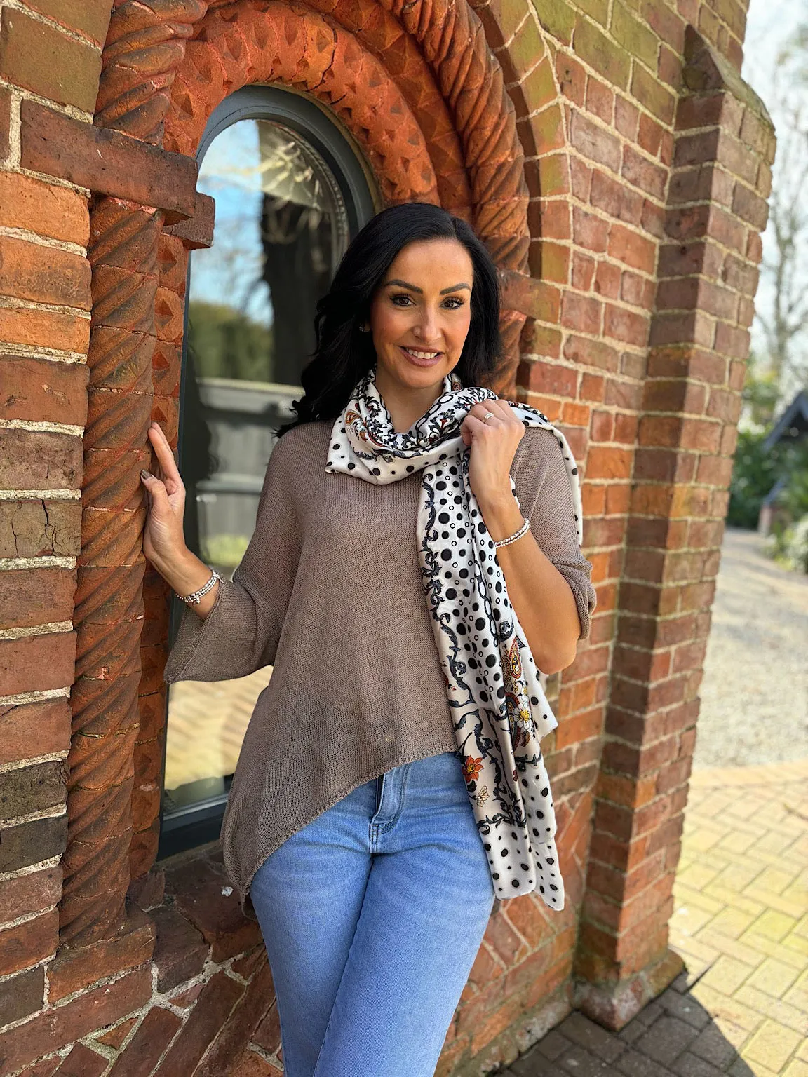 White Paisley Multi Pattern Scarf